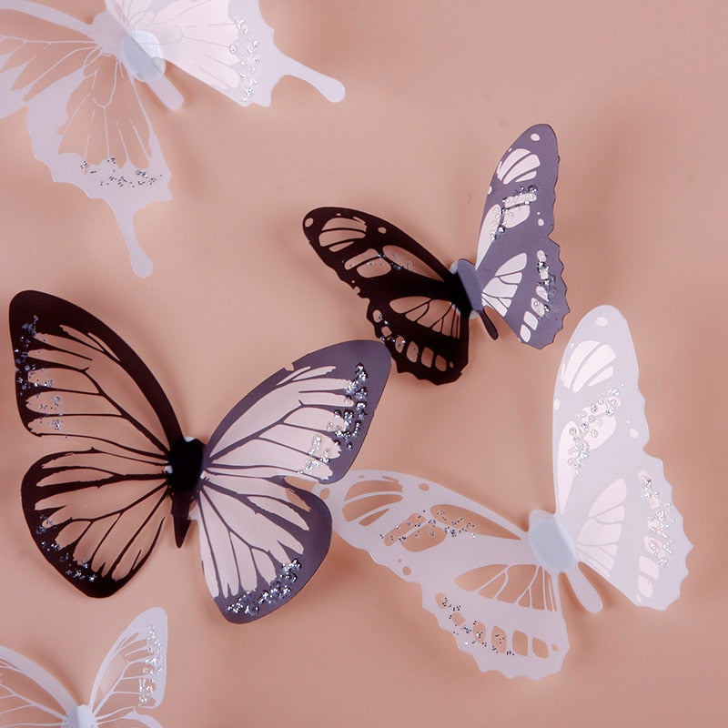 VibeCore 18 PCS Butterflies Wall Stickers close-up, showcasing intricate butterfly designs in vibrant colors, perfect for adding a playful, nature-inspired touch to any smooth surface