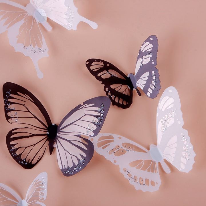 VibeCore 18 PCS Butterflies Wall Stickers close-up, showcasing intricate butterfly designs in vibrant colors, perfect for adding a playful, nature-inspired touch to any smooth surface