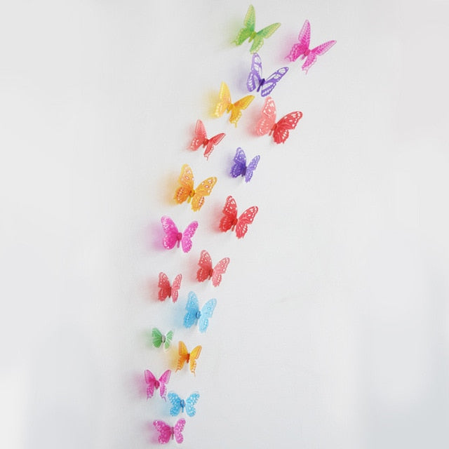 VibeCore 18 PCS Butterflies Wall Stickers in a variety of bright colors, showcasing detailed butterfly designs, perfect for creating a cheerful and lively atmosphere on smooth surfaces like walls or windows.