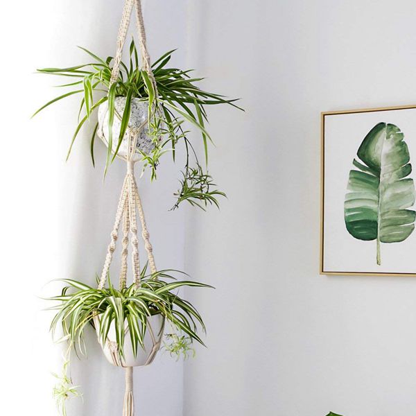 VibeCore 4-Pack Macrame Plant Hangers Hanging Close Up