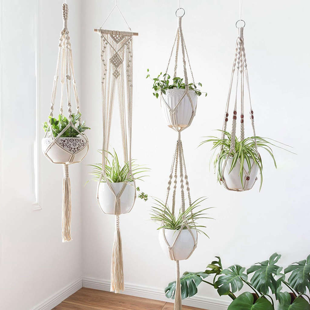 VibeCore 4-Pack Macrame Plant Hangers Hanging In Plant Room