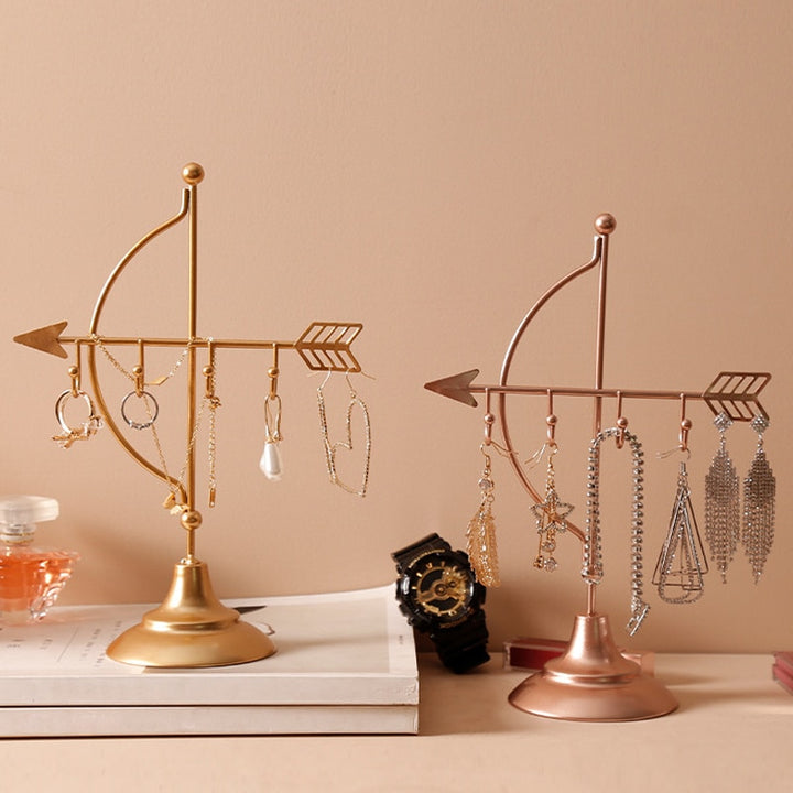 VibeCore Arrow Jewelry Stand in Rose and Rose Gold, a sleek jewelry organizer for necklaces, earrings, and bracelets. Stylish, space-saving, tangle-free storage solution.