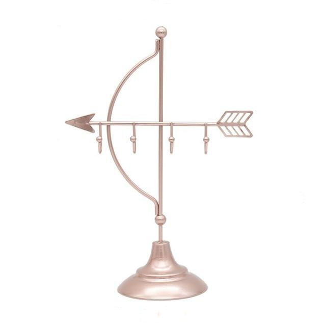 Full view of the VibeCore Arrow Jewelry Stand in Rose Gold, featuring a chic and sleek design with ample space for organizing necklaces, earrings, and bracelets elegantly.