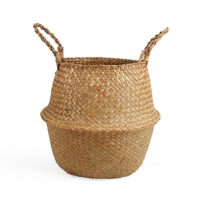 VibeCore BONO Handmade Wicker Basket, showcasing its handwoven organic wicker design. A versatile, eco-friendly piece that adds a natural, boho-inspired touch to any room, perfect for storage or as a decorative planter.