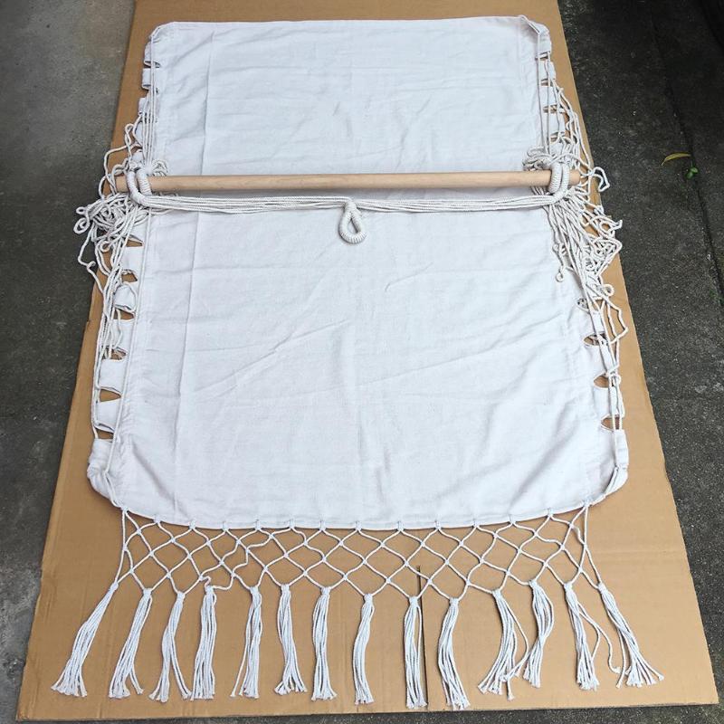Aesthetic Bohemia style hanging hammock chair package includes the hammock chair made of high-quality cotton thread, perfect for adding a cozy, bohemian touch to your space. Please note, stick and pillow are not included.