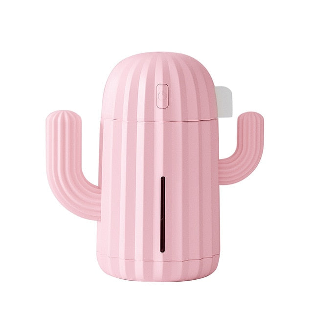 VibeCore Cactus Humidifier Blossom product view, featuring a cute cactus design, 340ml tank, essential oil compatibility, and quiet operation, perfect for adding freshness and charm to any space.