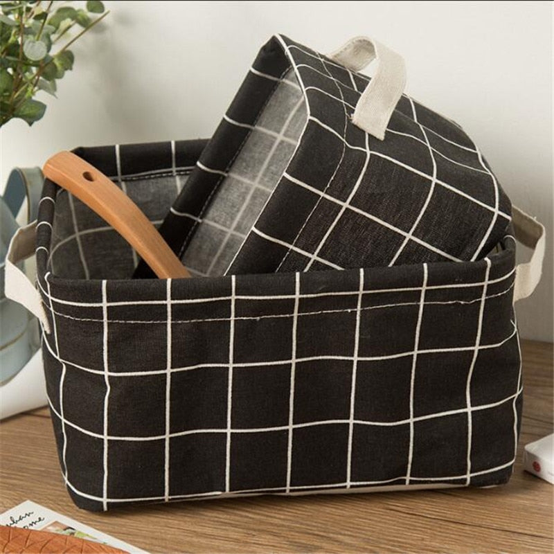 VibeCore Cotton Linen Storage Basket Black Foldable Waterproof Storage Solution for Home Office