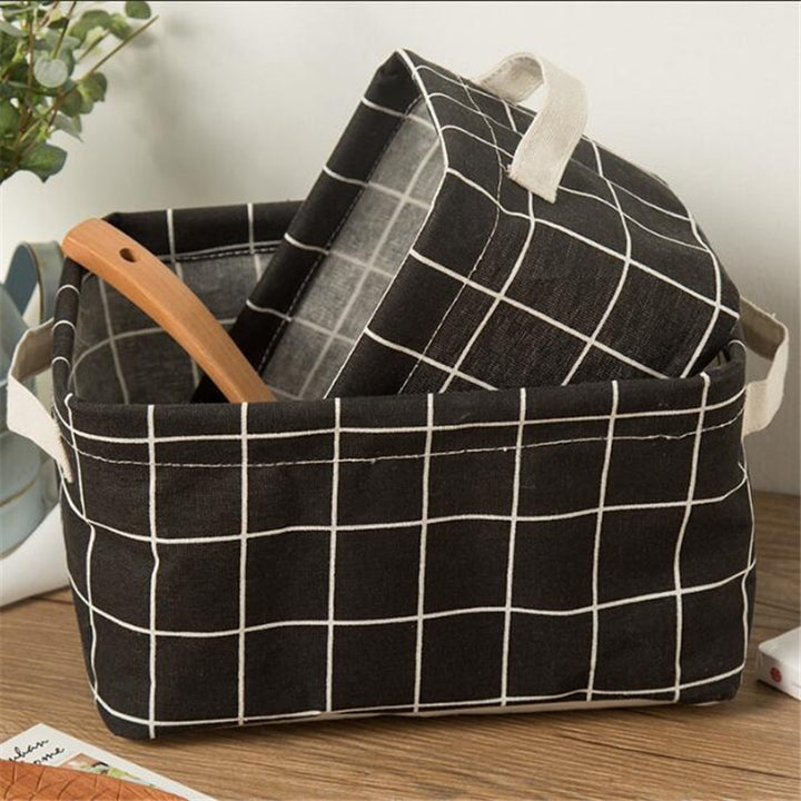 VibeCore Cotton Linen Storage Basket Black Foldable Waterproof Storage Solution for Home Office