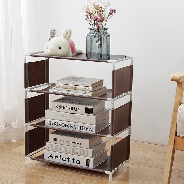VibeCore Fabric Assembled Shoe Rack in Brown – space-saving, multi-layer storage for shoes, bags, and accessories. Made with breathable, moisture-proof fabric, this dust-proof, easy-to-assemble rack is perfect for bedrooms, dorm rooms, apartments, and homes. Durable, compact design for organizing and decluttering small spaces.
