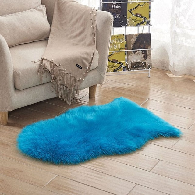 VibeCore Faux Sheepskin Rug/Chair Cover in blue, featuring a soft and plush texture, adding a cozy, stylish accent to any room, perfect as a rug or draped over a chair for a chic, inviting touch.