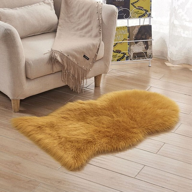 VibeCore Faux Sheepskin Rug/Chair Cover in camel, featuring a soft, luxurious texture that adds warmth and style to any room, perfect as a rug or draped over a chair for a cozy, elegant touch.