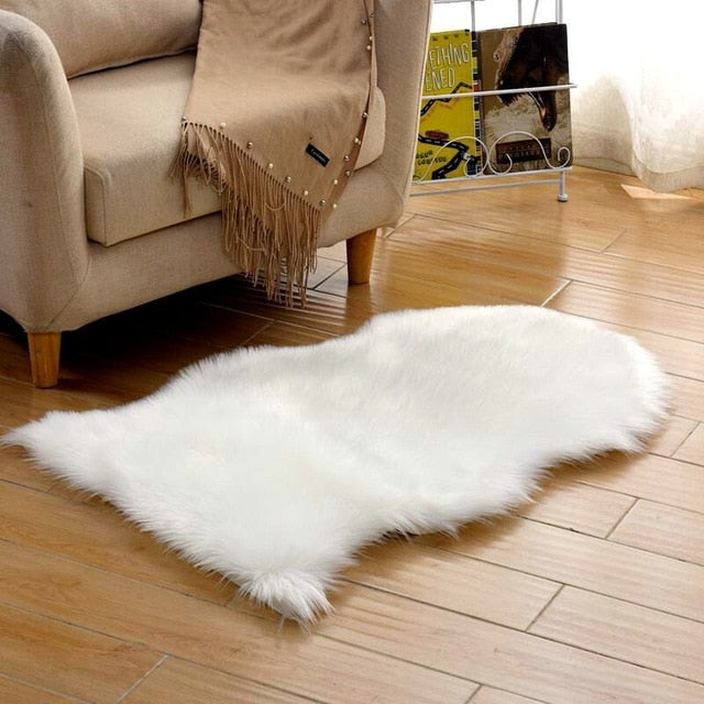 VibeCore Faux Sheepskin Rug/Chair Cover in white, offering a plush and cozy texture, ideal for use as a rug or chair cover to enhance comfort and style in any room.