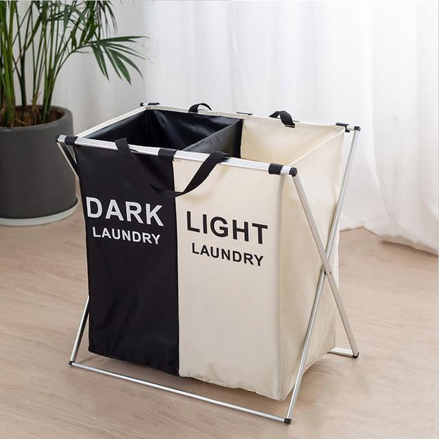 VibeCore Foldable Laundry Basket Organizer in two colors, displayed for easy laundry sorting with a large-capacity, waterproof design and reinforced handles.