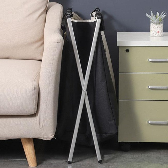 VibeCore Foldable Laundry Basket Organizer closed, showcasing its compact, space-saving design in a neutral color, perfect for easy storage when not in use.