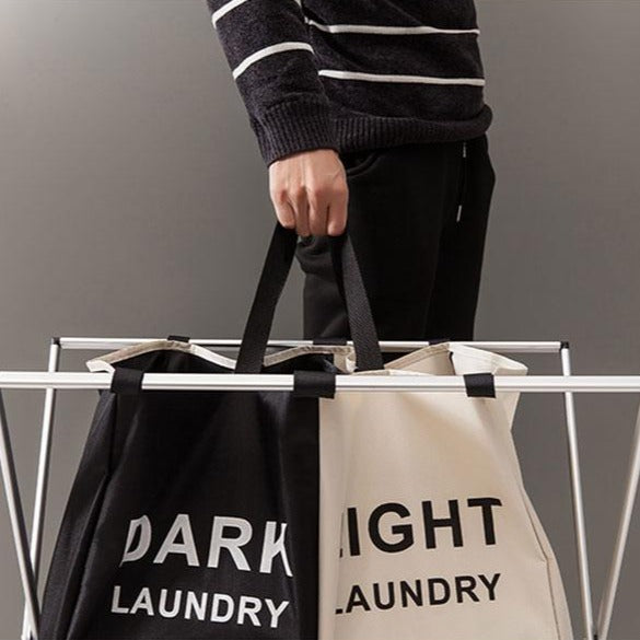 VibeCore Foldable Laundry Basket Organizer close-up of the reinforced handle feature, highlighting its sturdy and durable design for easy carrying of laundry loads.