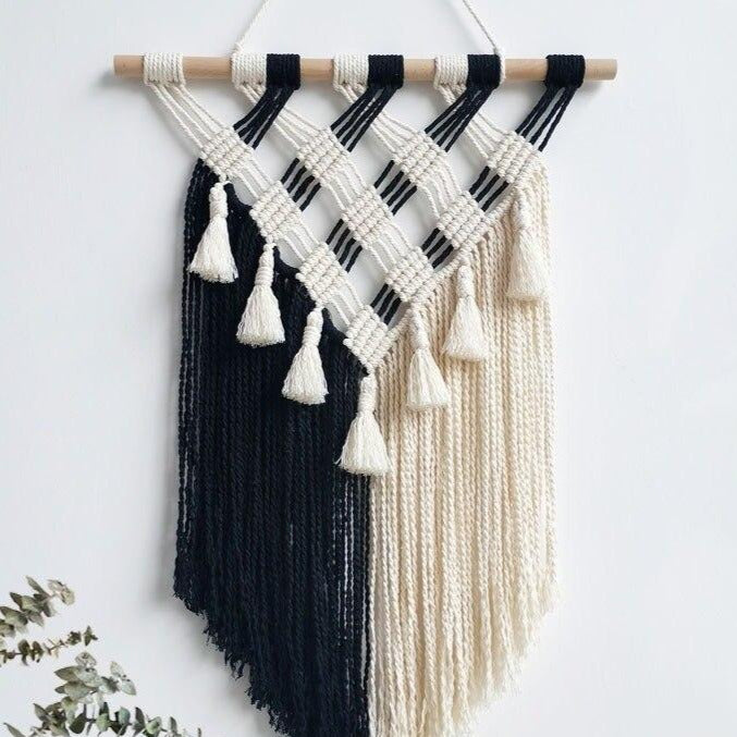 VibeCore Handmade Black And White Macrame Close Up