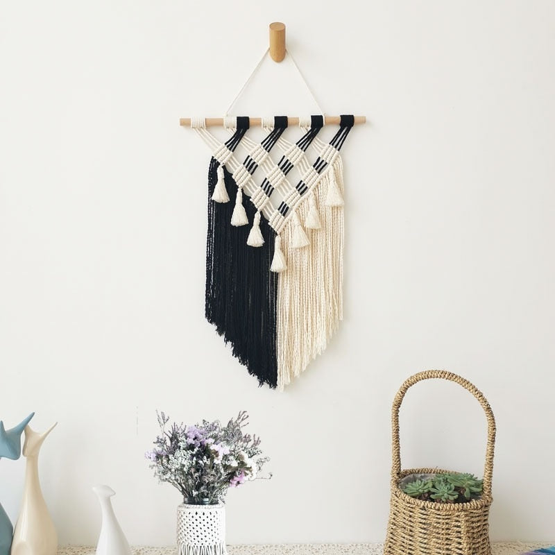 VibeCore Handmade Black And White Macrame Hanging On Wall