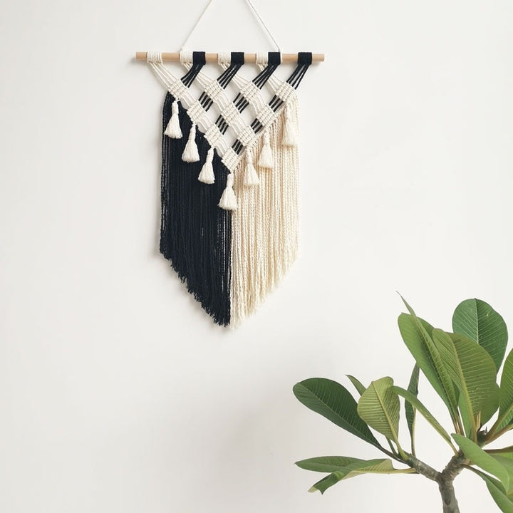 VibeCore Handmade Black And White Macrame On Wall
