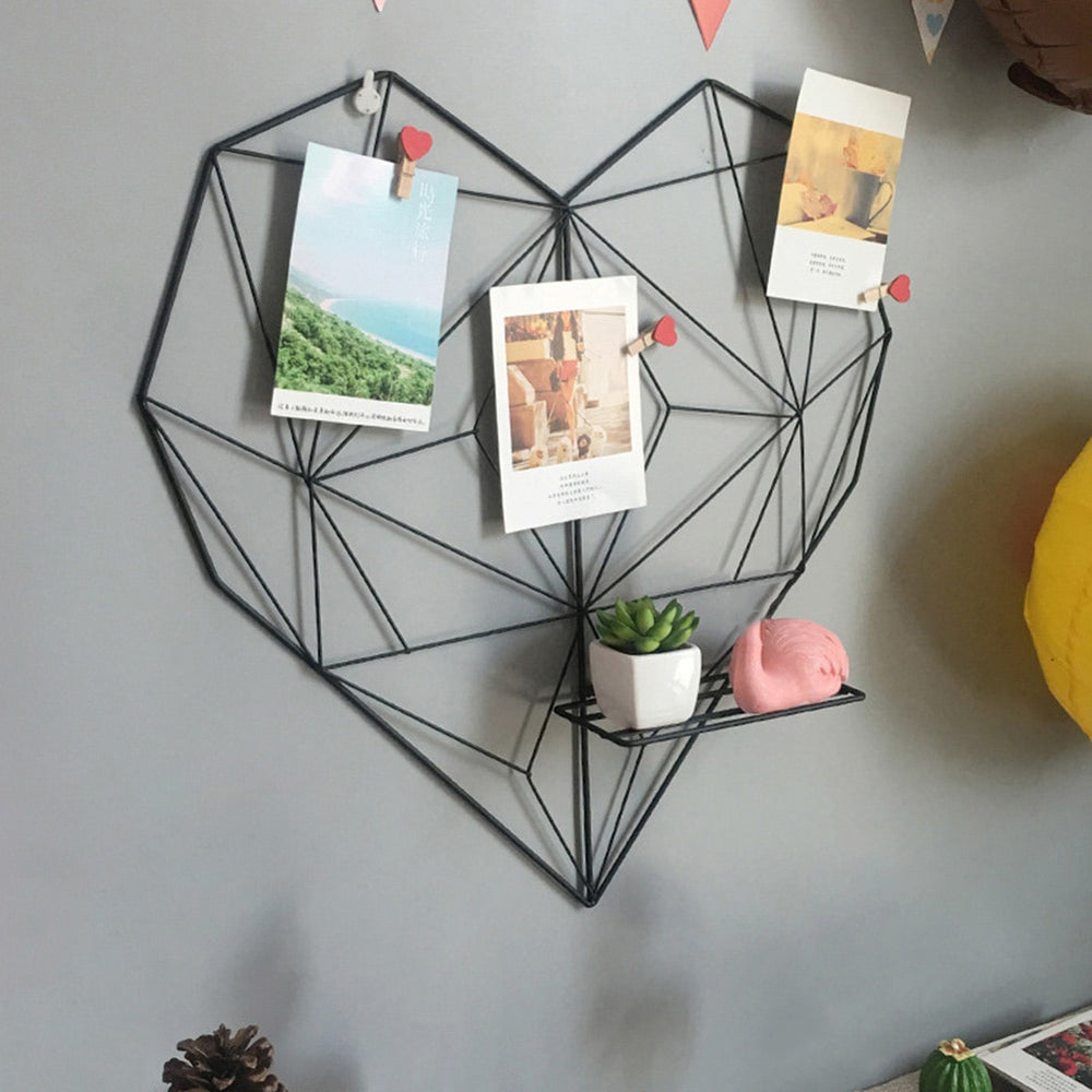 VibeCore Heart-Shaped Metal Frame Wall Display in black, side angle view, showcasing durable aluminum, stylish design, photo organizer, memo board, modern decor.