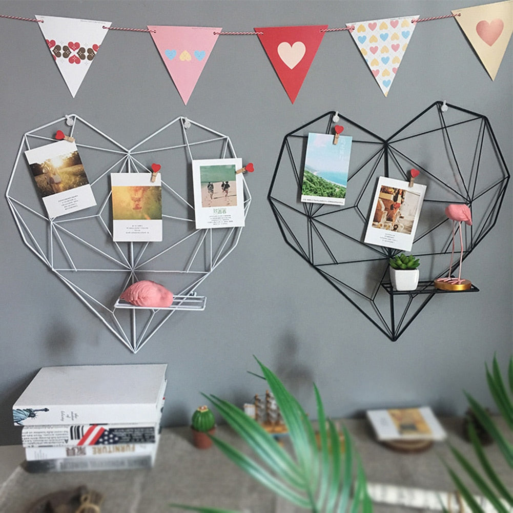 VibeCore Heart-Shaped Metal Frame Wall Display in white and black, featuring durable aluminum, modern design, photo organizer, memo board, bedroom, dorm, decor, stylish.