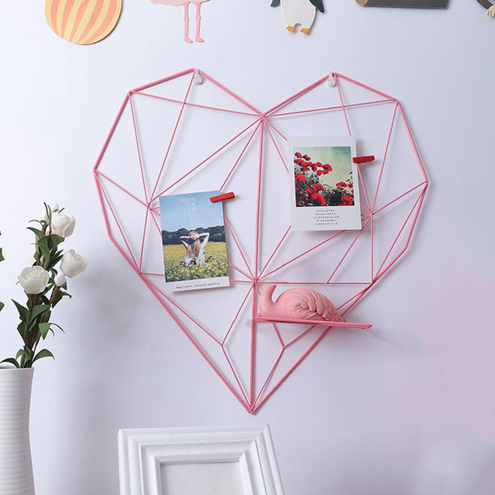 VibeCore Heart-Shaped Metal Frame Wall Display in pink, front view, showcasing a sturdy metal frame, charming heart shape, ideal for photos, notes, and decor.