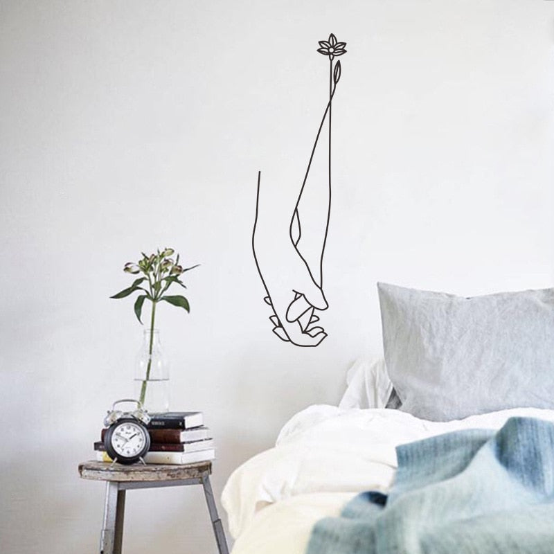 Interlaced hands wall sticker, featuring a unique, artistic design that adds a touch of elegance and positivity to your room decor, easy to apply and remove.