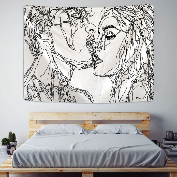 VibeCore Lovers Kiss Tapestry Above Bed