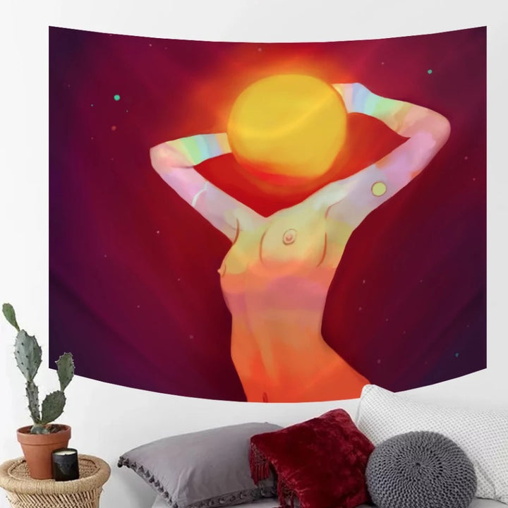 VibeCore Radiant Woman Tapestry Hanging Above Bed