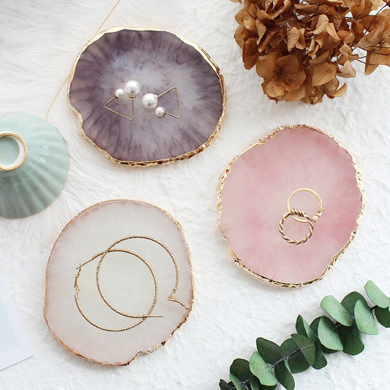 VibeCore Resin Display Tray in Gray, White, and Blossom Pink, showcasing a minimalist and elegant design, perfect for organizing jewelry or displaying small items in any space.