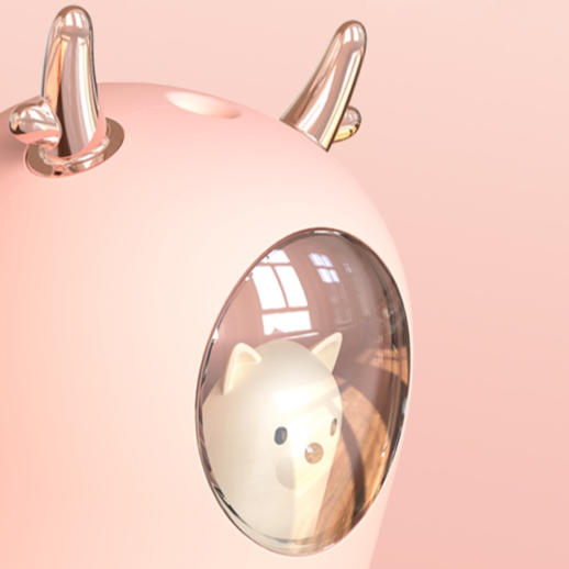 VibeCore Space Dog Humidifier Blossom close up, highlighting its cute design, colorful mood lighting, and essential oil compatibility for a refreshing, soothing atmosphere.
