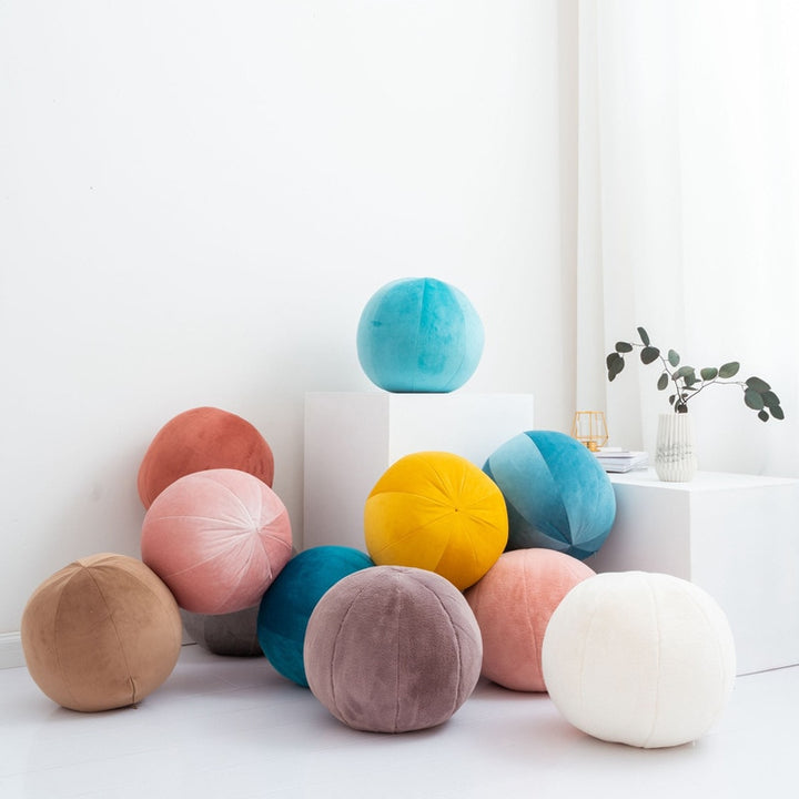 VibeCore Velvet Ball Pillow, plush round velvet cushion, soft decorative pillow for bed, couch, or chair. Modern and luxurious accent for home decor, available in multiple colors for various aesthetics.