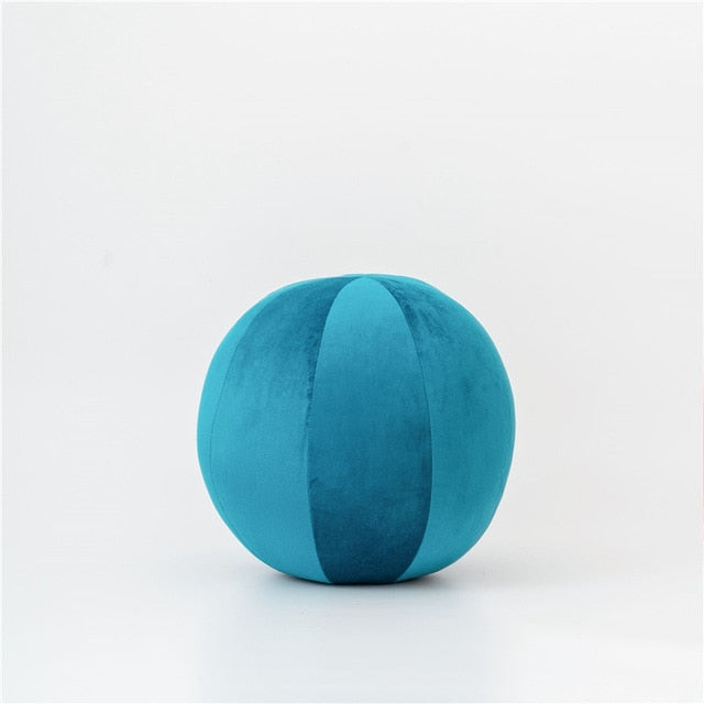 VibeCore Velvet Ball Pillow in blue, soft plush round velvet cushion, cozy decorative pillow for bed, couch, or chair. Stylish blue accent pillow for modern room decor.