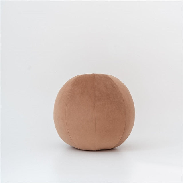VibeCore Velvet Ball Pillow in brown, plush round velvet cushion, soft and stylish accent pillow for modern room decor, perfect for bed, couch, or chair.