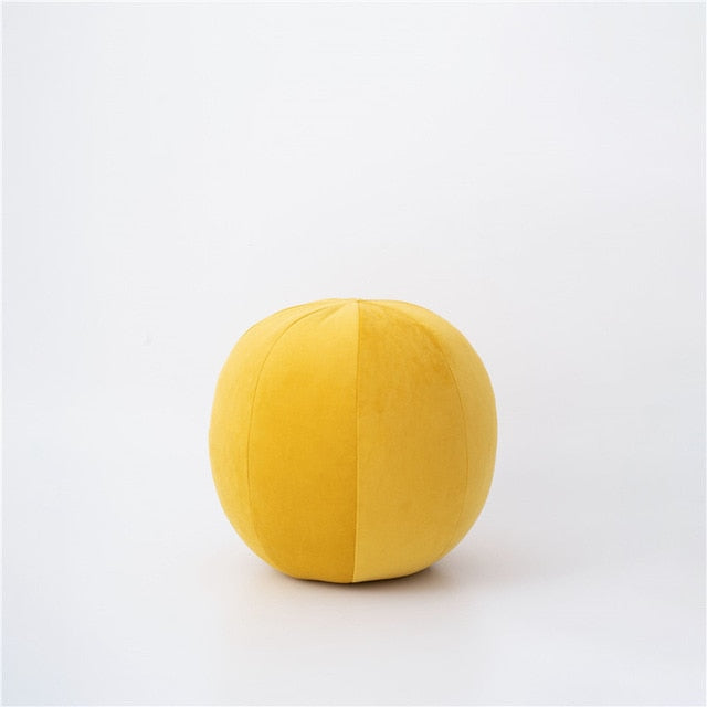VibeCore Velvet Ball Pillow in yellow, soft plush round velvet cushion, cozy decorative pillow for bed, couch, or chair. Bright yellow accent pillow for modern home decor.