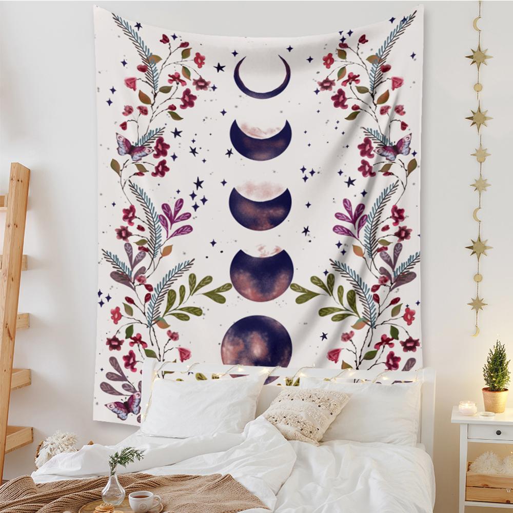 VibeCore White Flower Moon Tapestry