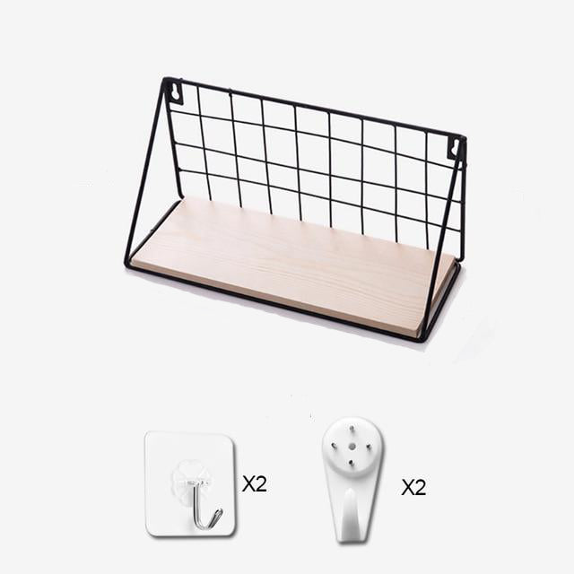 VibeCore Wood+Iron Wall Shelf Black (S) package contents – includes one black wood and iron wall shelf, mounting hardware, and installation instructions for easy setup and secure hanging. Perfect for organizing and displaying items in any room.