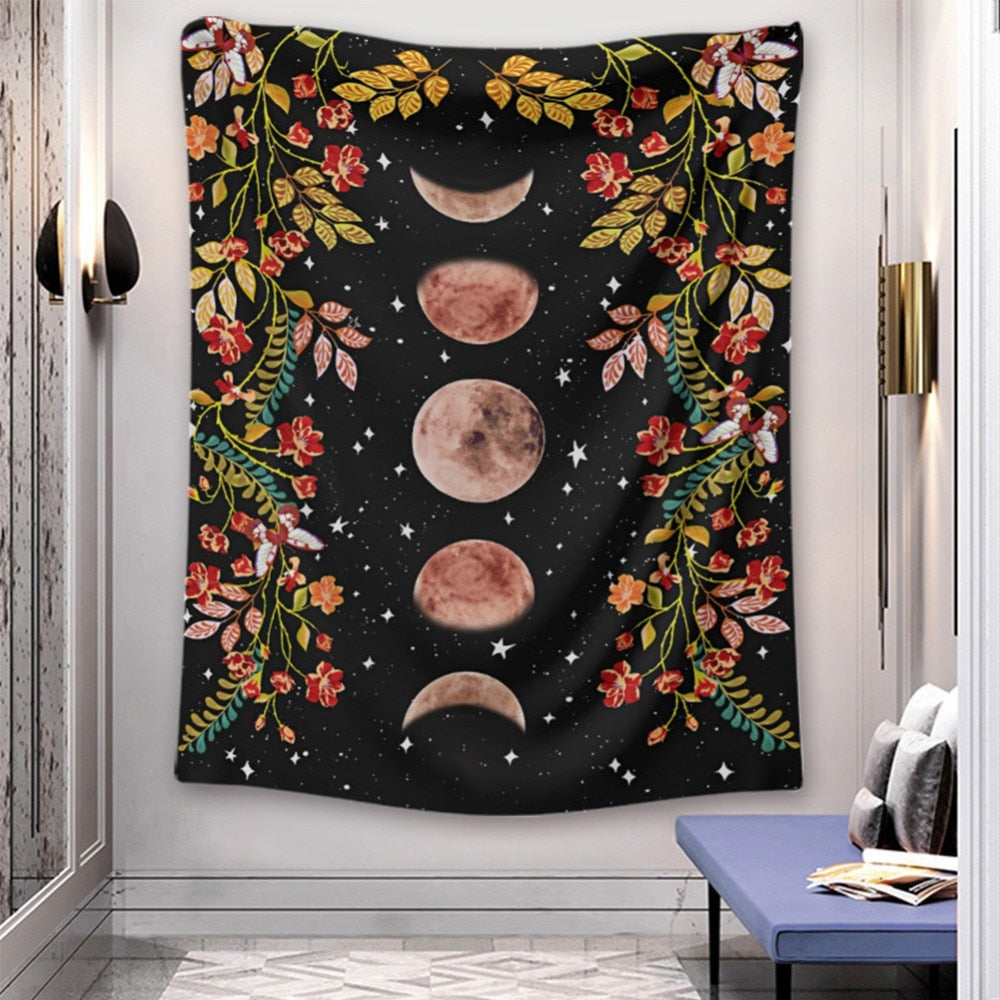 Black Flower Moon Tapestry